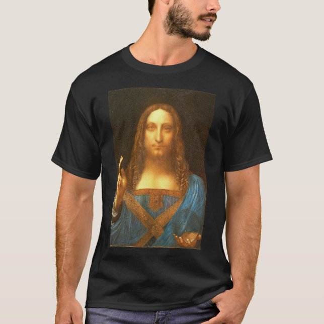 T-shirt noir de Leonardo da Vinci Salvator Mundi (Devant)