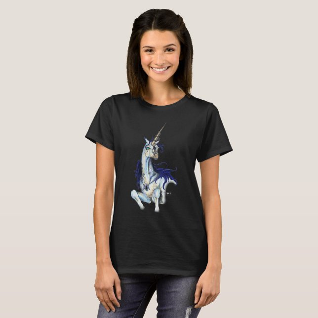 T-shirt noir de licorne (Devant entier)