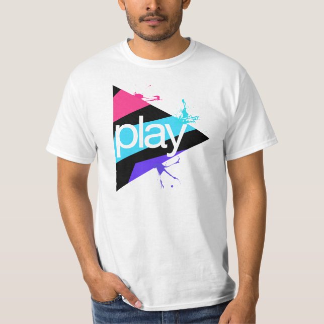 T-shirt noir de logo de bouton de jeu de (Devant)