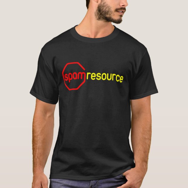 T-shirt noir de ressource de spam (Devant)