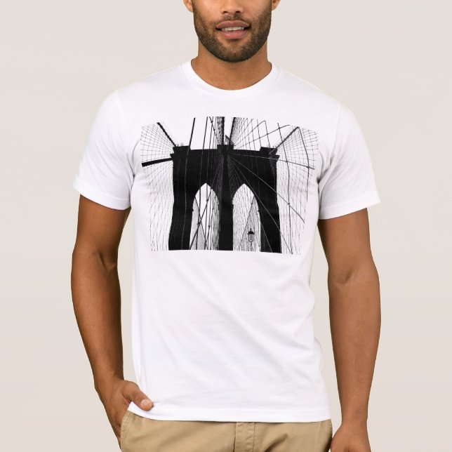 T-shirt Noir de silhouette de pont de Brooklyn (Devant)