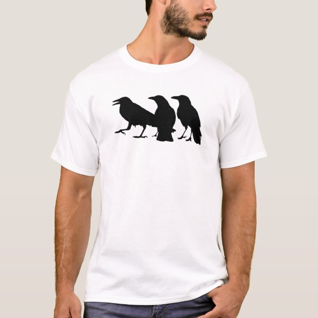 T-shirt noir de trois corneilles (Devant)