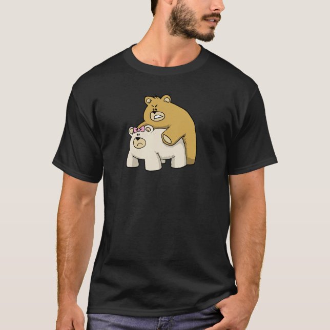 T-shirt noir d'étreinte d'ours (Devant)
