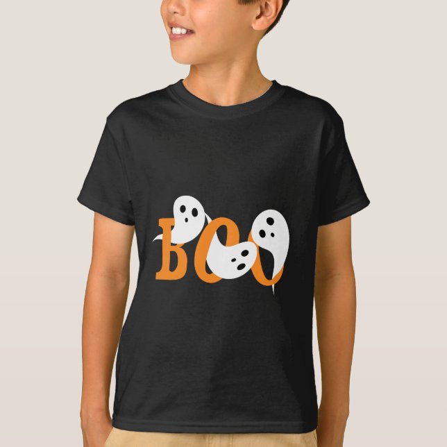T-Shirt noir d'Halloween avec des fantômes effraya (Devant)