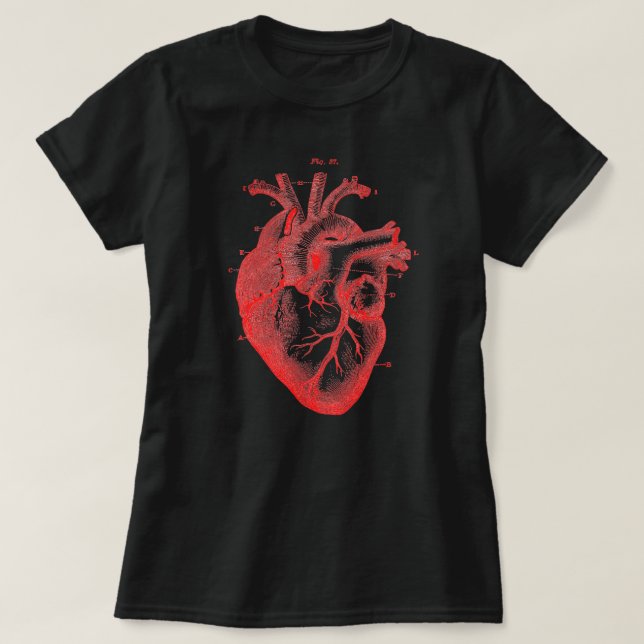T-shirt noir Diagramme de coeur anatomique rouge p (Design devant)