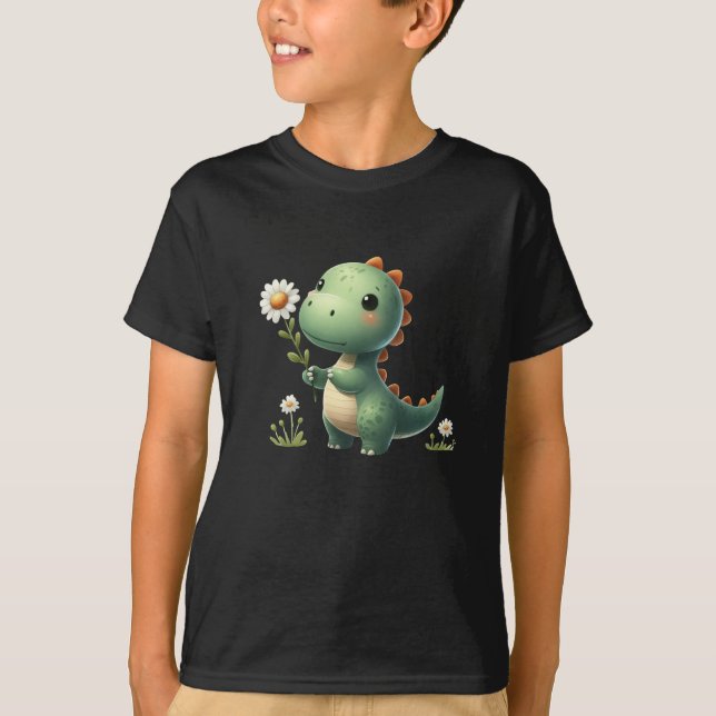 T-shirt noir dinosour mignon enfant (Devant)