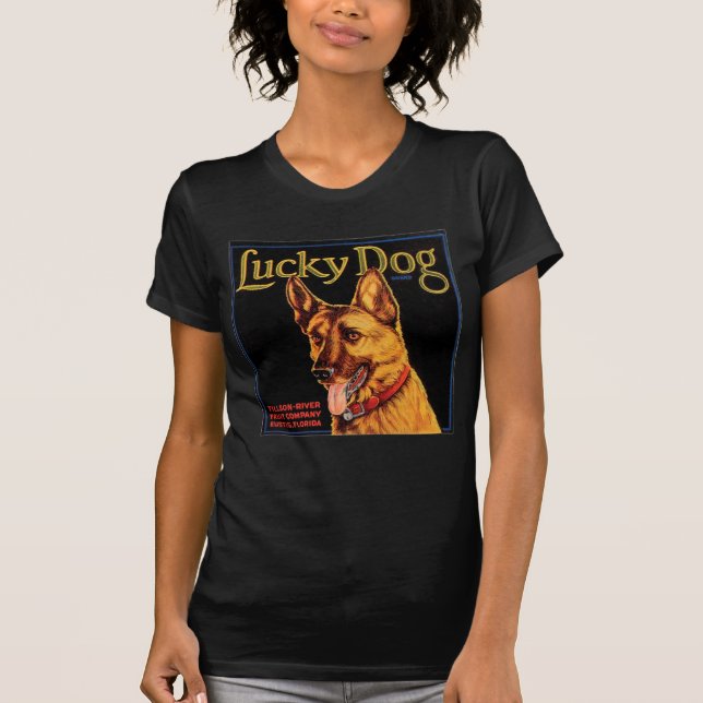 T-shirt Noir du chien W chanceux (Devant)