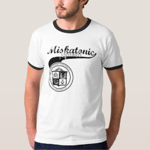 T-shirt Noir d'université de Miskatonic sur le gris