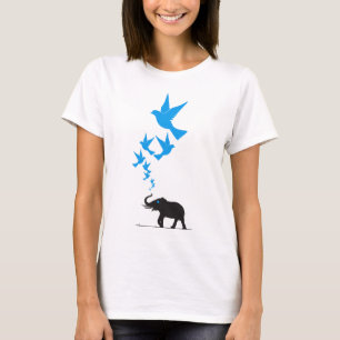 T-shirt Noir Elephant Bleu Oiseaux Concept Design