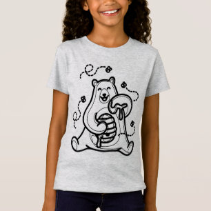 T-Shirt NOIR ET BLANC #25 - Un ours mange du miel et joue