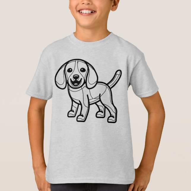 T-shirt NOIR ET BLANC #26 - Le chien Beagle rit (Devant)