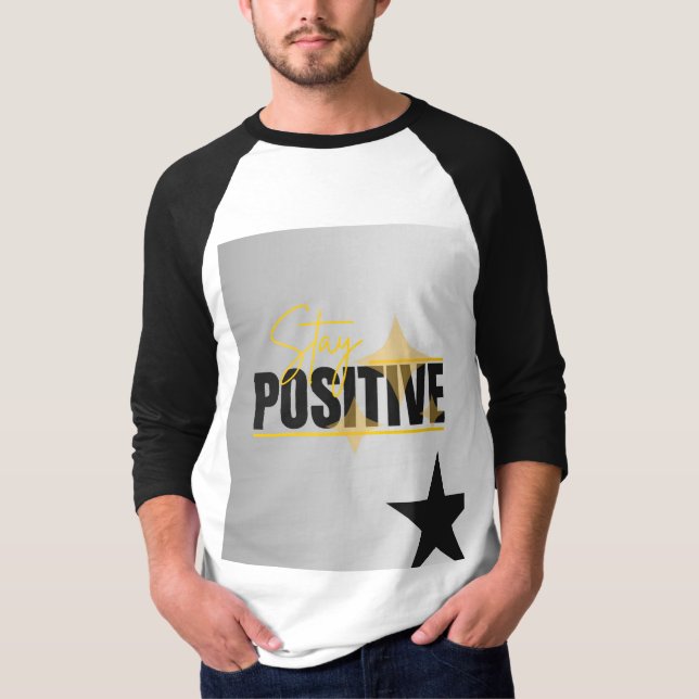 T-shirt noir et blanc avec design restez positif (Devant)