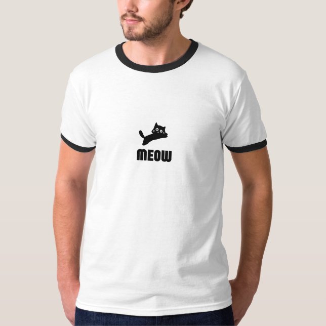 T-shirt noir et blanc avec motif de chat (Devant)