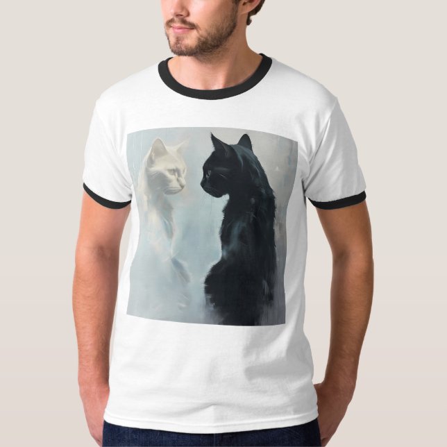 T-shirt noir et blanc pour chats Stare Ringer (Devant)
