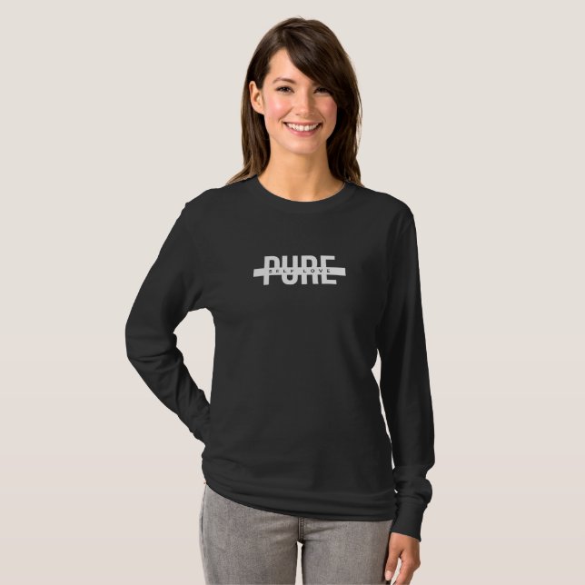 T-shirt noir et blanc Pure Self Love Long Manches (Devant entier)