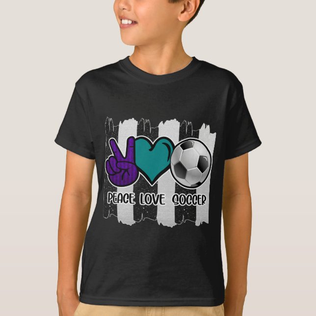 T-shirt Noir et blanc Striped Peace Love Soccer (Devant)
