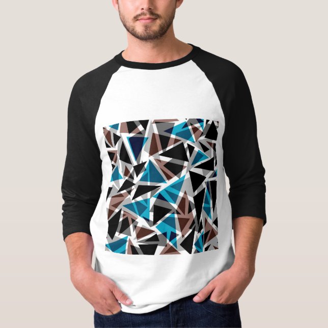 T-shirt Noir et Bleu, Polygone, Abstrait, Géométrique (Devant)
