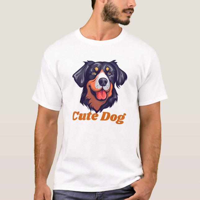 T-shirt Noir et orange Abstrait chien mignon animal de com (Devant)