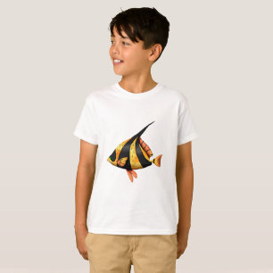 T-shirt Noir et poissons tropicaux d'angle d'or