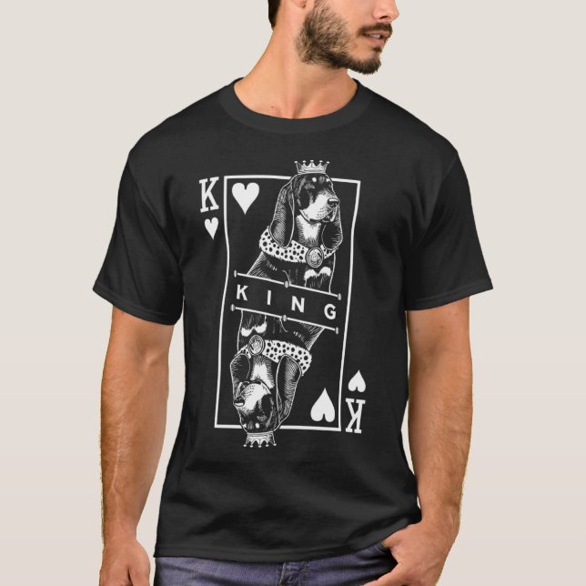 T-shirt Noir et Tan Coonhound King Of Hearts Chien Pop (Devant)