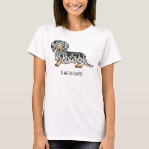 T-shirt Noir Et Tan Dapper Cheveux Long Dachshund & Texte