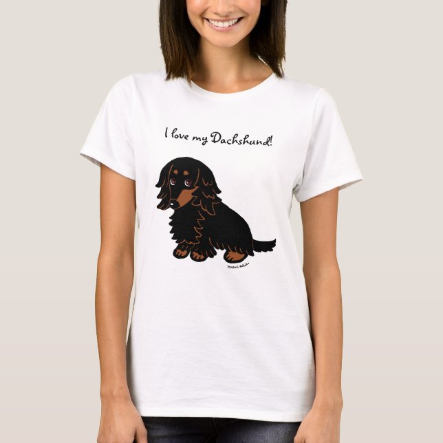 T-shirt Noir et Tan Long Haired Dachshund 3 (Devant)