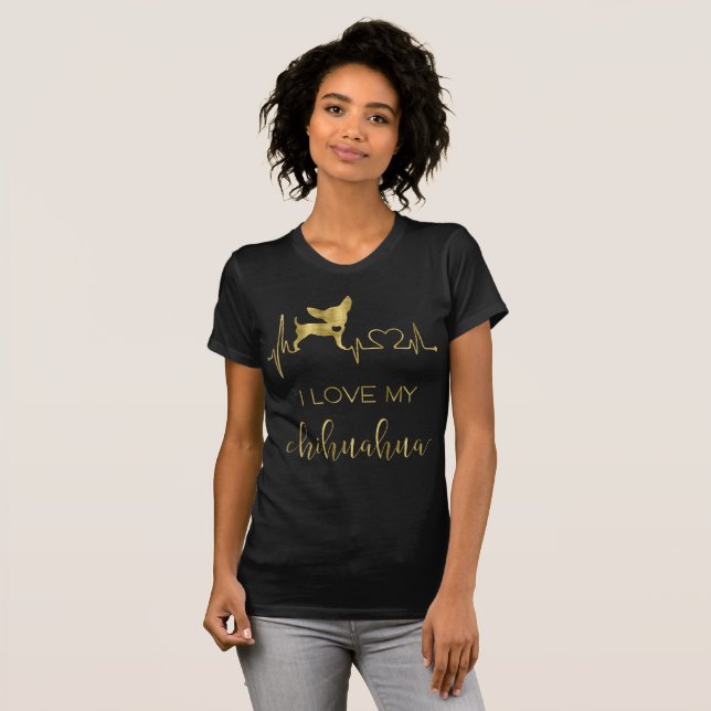 T-shirt Noir et tee - shirt de chiwawa de feuille d'or (Devant entier)