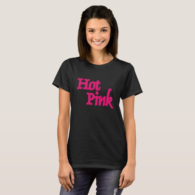T-shirt noir féminin rose chaud (Devant entier)