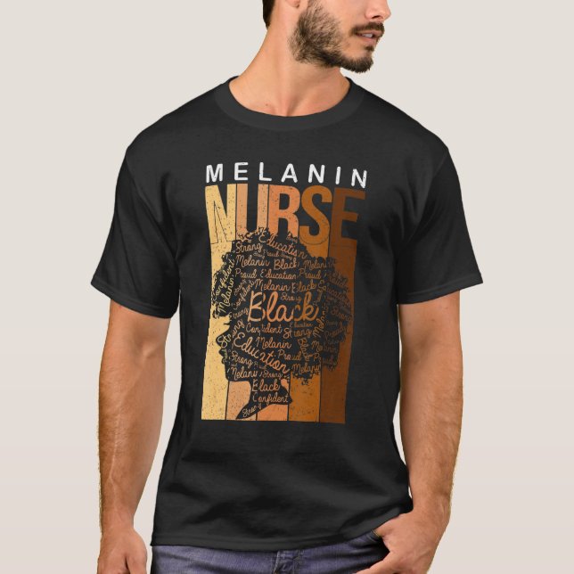 T-shirt Noir forte infirmière Afro Love Melanin Afro Ameri (Devant)