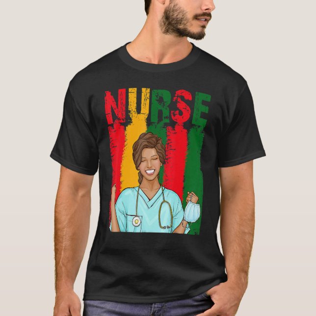 T-shirt Noir forte infirmière Afro Love Melanin Afro Ameri (Devant)