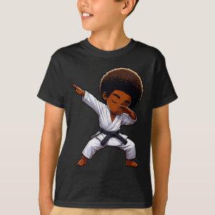 T-shirt Noir Kid Karate Funny Dabbing Afro Black Belt Boy