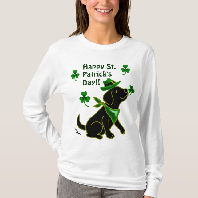 T-shirt Noir Labrador de jour de St Patrick (Devant)