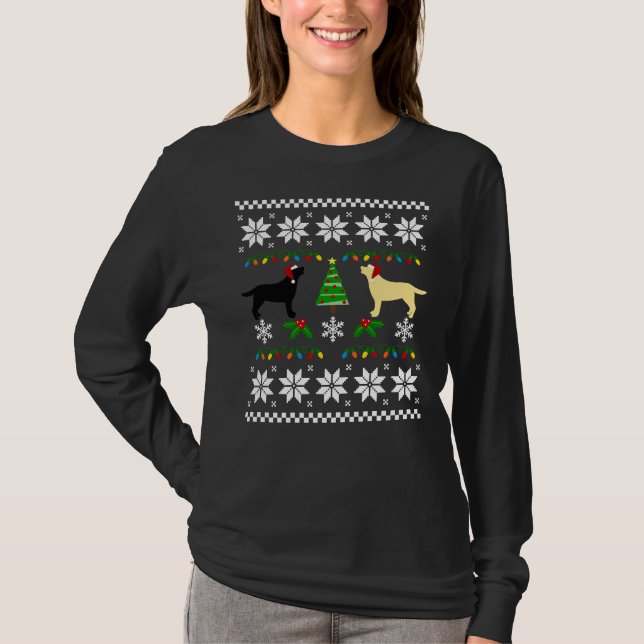 T-shirt Noir Labrador Et Jaune Labrador Joyeux Noël (Devant)