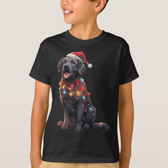 T-shirt Noir Labrador Retriever Santa Hat Christmas Light (Devant)