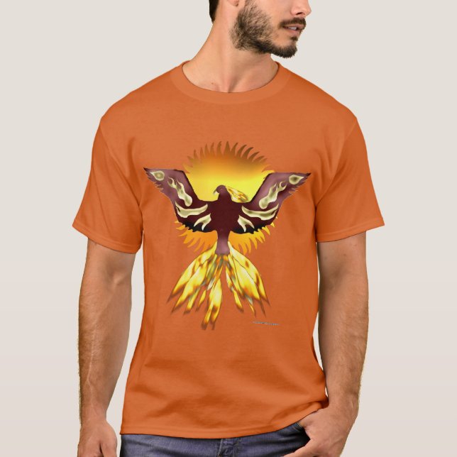 T-shirt noir masculin Phoenix rouge et or (Devant)