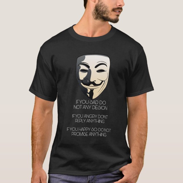 T-shirt noir minimal avec masque anonyme  (Devant)