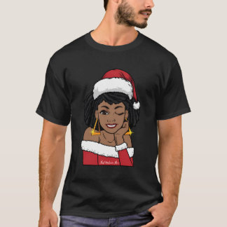 T-shirt Noir Mme Claus W Afro Winking afro-américain Ch