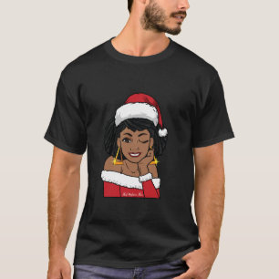 T-shirt Noir Mme Claus W Afro Winking afro-américain Ch