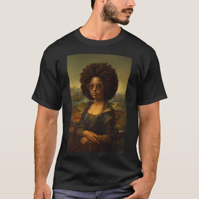 T-shirt Noir Mona Lisa Afro Africain-Américain Noir Histor (Devant)