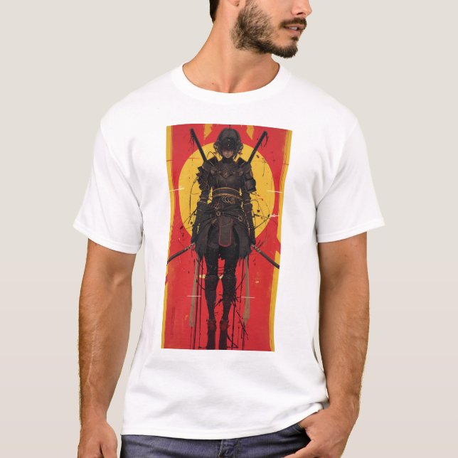 T-shirt noir Ninja Warrior Dual Sword (Devant)