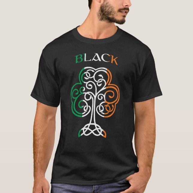 T-shirt NOIR Nom irlandais Shamrock Irlande Drapeau Famill (Devant)