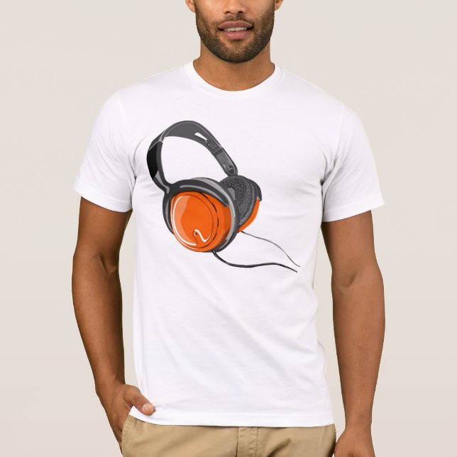 T-shirt noir orange d'écouteurs de musique (Devant)