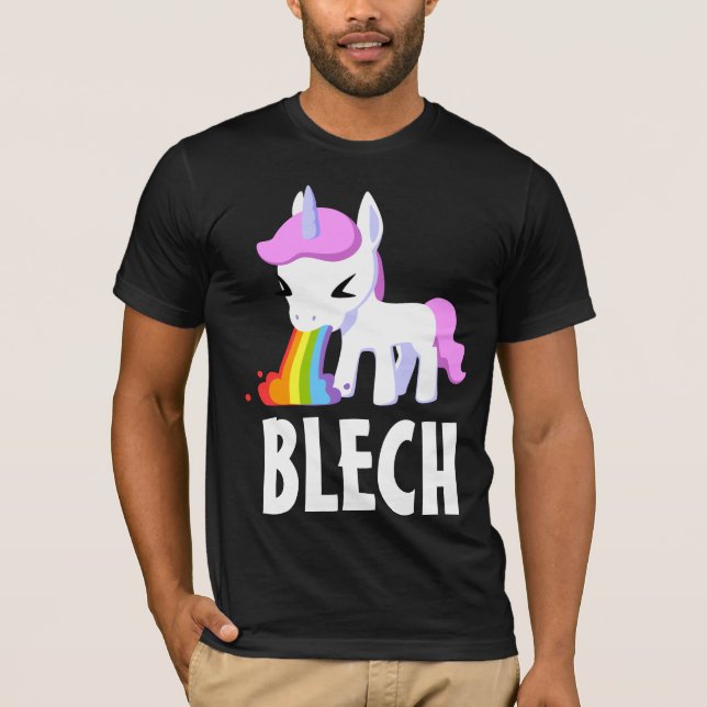 T-shirt noir RAINBOW VOMIT UNICORN FUNNY (Devant)