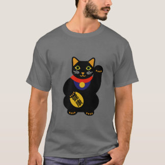 T-shirt Noir sur la chemise chanceuse grise de chat