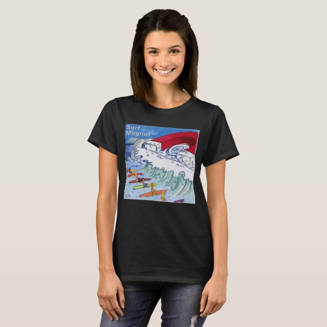 T-shirt noir Surf Magnet pour femmes (Devant entier)