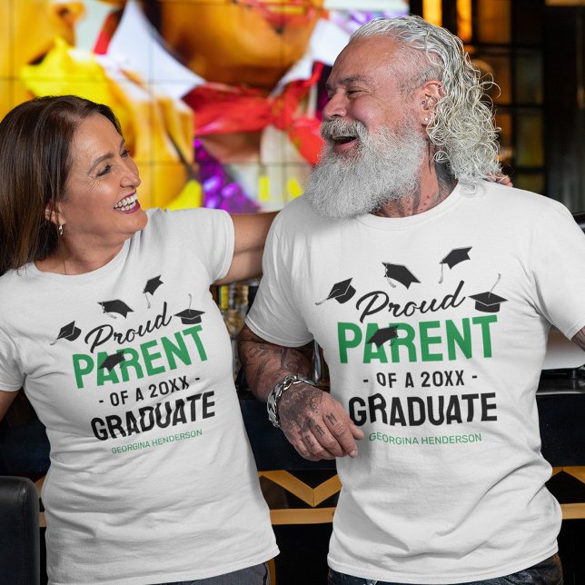 T-shirt Noir Vert Fier Parent 2025 Diplômé (Créateur téléchargé)