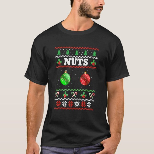 T-shirt Noix de poitrine Pyjamas de Noël Couple moche jume (Devant)
