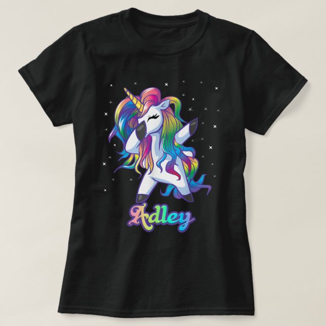 T-shirt Nom ADLEY Personnalisé Rainbow Unicorn Dab personn (Design devant)