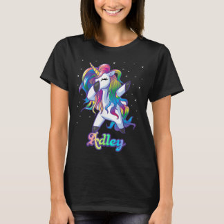 T-shirt Nom ADLEY Personnalisé Rainbow Unicorn Dab personn