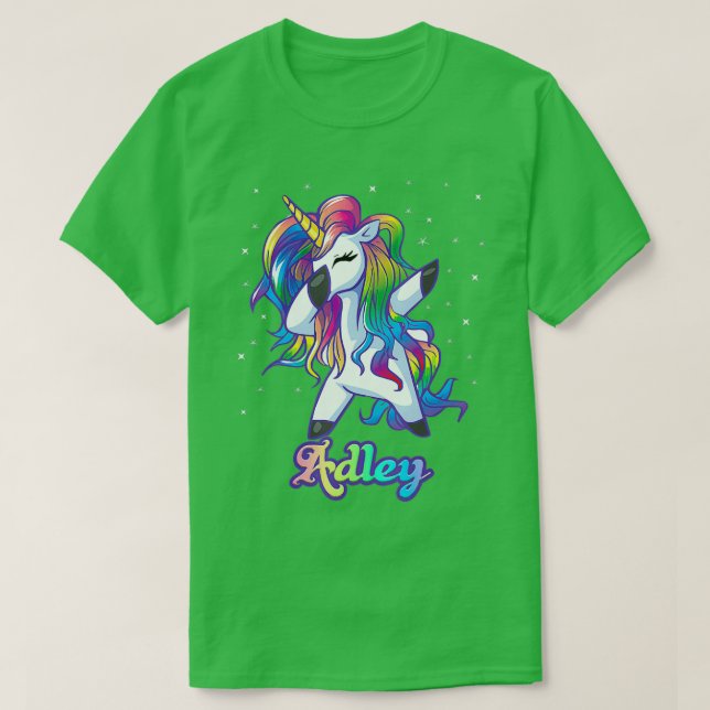 T-shirt Nom ADLEY Personnalisé Rainbow Unicorn Dab personn (Design devant)